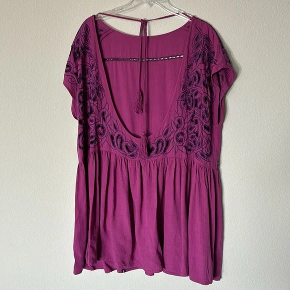 Free People Aya Embroidered Fuchsia Dress Sz Small - Picture 3 of 5